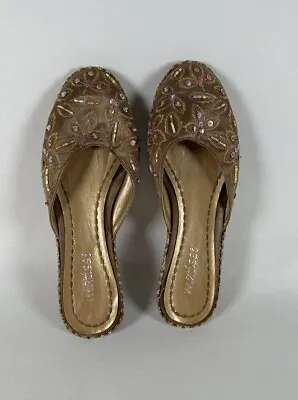 Matisse Flat Shoes Metallic Gold Slip On Mule Embroidered Sequin Women Slide • $7.50