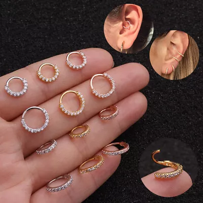 $7.99 • Buy  Pavé 18K Zirconia Earring Nose Lip Cartilage Hoop Septum Body Piercing 6-8mm 