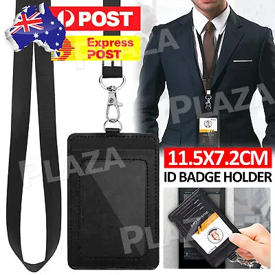 1 ID Badge Lanyard Holder Vertical Double Card Wallet PU Leather Office Bus Card • $6.35