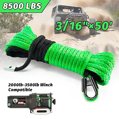 TYT 8500 LBS Synthetic Winch Rope Line Recovery Cable ATV 4WD Green 3/16 ×50FT • $25.98