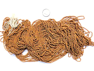 Antique Micro Seed Beads-14/0-16/0 Caramel Brown Variegated Opaque 2-loop Hanks • $5.95