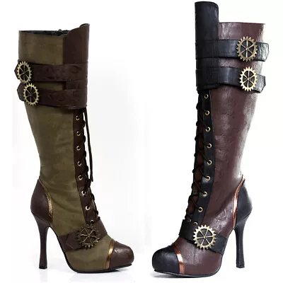 Ellie Wild West Steampunk Knee High Lace Up Boots Adult Women Shoes 420/QUINLEY • $48.21