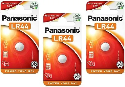 3 X Panasonic LR44 Batteries 1.5v A76 Alkaline Button Cell LR1154 AG13 V13GA UK • £5.39