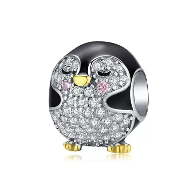 💖 Cute Little Penguin Charm Bead Cubic Zirconia Genuine 925 Sterling Silver 💖 • £16.95