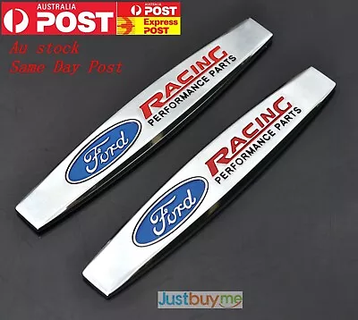 2 Pcs Car Fender Metal Stainless FORD RACING 10cm X 2cm Decal Badge Sticker • $14.99