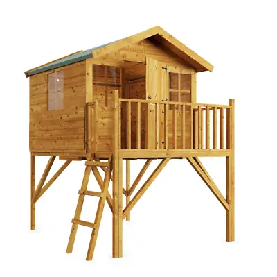 Wooden Outdoor Children Playhouse Tower 6x5 Kids Garden Wendyhouse With Ladder • £667