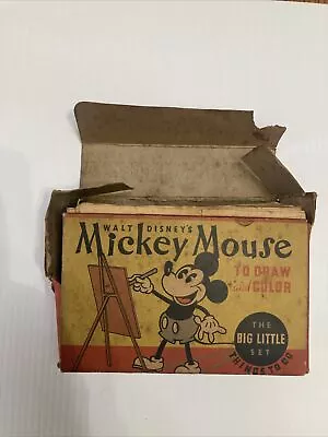 1934 Mickey Mouse To Draw And Color Couple Pieces Color.  Box In Bad Shape • $90