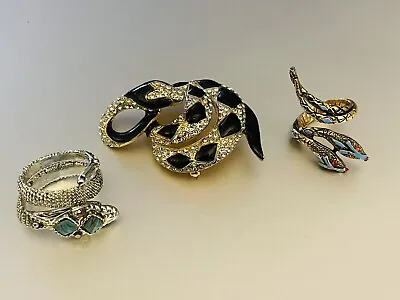 Vintage 2 Snake Rings (1 Stamped ART) & Snake Brooch ESTATE FIND!!! • $20