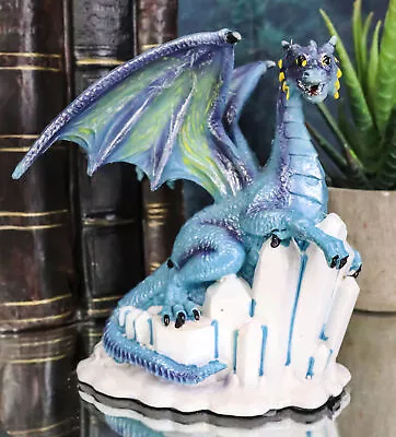 Ebros Blue Snow Wraith Winter Dragon On Giant Ice Crystal Rocks Figurine 4.25 H • $17.99