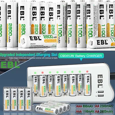 EBL AA AAA Ni-MH Rechargeable Batteries 800 1100 2300 2800mAh 8 Slot Charger Lot • $9.69