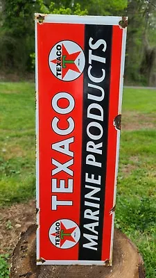 Texaco Marine Gasoline Motor Oil Vintage Boat Motor Lube Gas Pump Porcelain Sign • $20.50