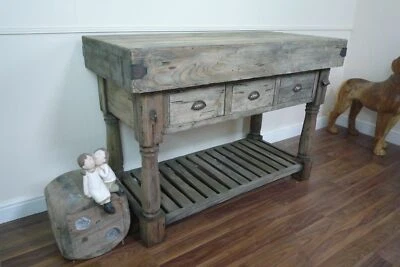 £535.20 • Buy Farmhouse Butchers Block Bench In A Weathered Oak Style Finish - (Large)