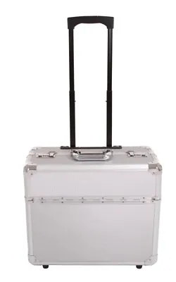 LARGE LEATHER Pilot Case Wheele Laptop Trolley Flight Briefcase Bag Hand Luggage • £34.19