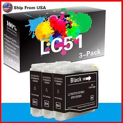 3PK LC-51 LC51 Black Ink Cartridge For MFC-230C MFC-240C MFC-440CN Printer • $5.19