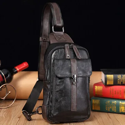 Sling Backpack Men's PU Leather Crossbody Bag Chest Bag Sport Sling Shoulder Bag • $26.59