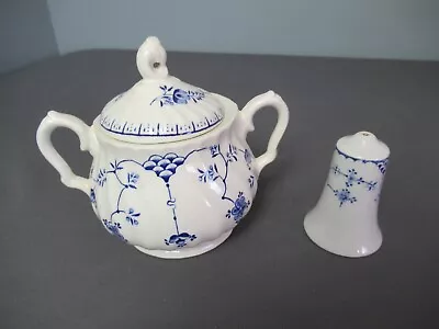 Myott Finlandia Blue & White Sugar Bowl W/ Lid & Shaker - Staffordshire - Aa Sb • $6.47