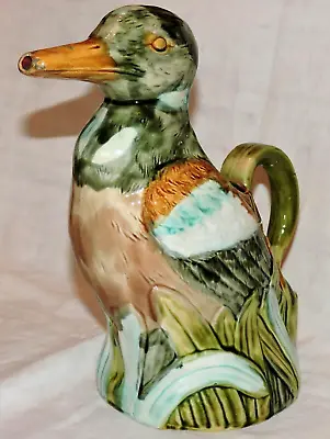 French  Majolica Pitcher Jug Duck Mallard Onnaing France • $150