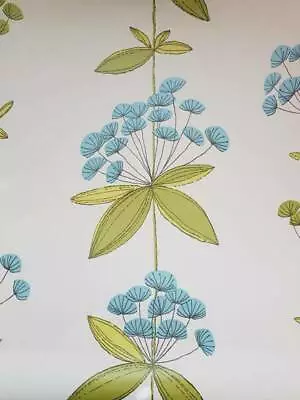 HOMEBASE Feature Wall WALLPAPER Blue Green Cream FLORAL Contemporary | SYLVIE • £7.99