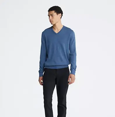 Calvin Klein En's Blue Merino Wool V Neck Sweater Size XL • $24.99