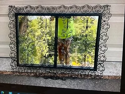 Vintage Large Scrolled Wrought Iron Shutter Style Wall Mirror - EXC • $75