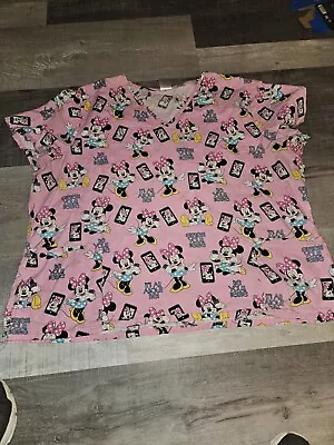 Scrub Top Women’s 3x Disney Minnie Pink Aop Cute! • $12.99