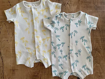 Baby Boy 0-3 Months Marks And Spencer Set Of Tropical Palm Tree Summer Rompers • £6