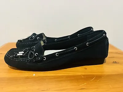 MK Michael Kors Black Loafers Suede Flats Slip Ons Moccasins Women's Size 7.5 • $21.50