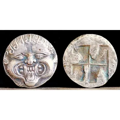 500-450 BC Ancient Greek Coin Mysia Parium Gorgon - Silver Plated Drachma 18mm • $14.95