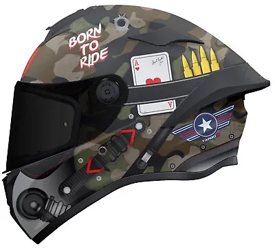 Mt Targo S Patton Full Face Ece22.06 Dot Motorcycle Helmet A1 Matt Green Camo • $111.89