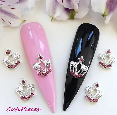 3D Nail Art *Rhinestone Silver Pink Cross Crown* Curved Alloy Metal Decoration  • $3.17