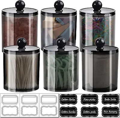 $18.15 • Buy 6 Pack Of 12 Oz. Qtip Dispenser Apothecary Jars Bathroom With Labels - Holder St