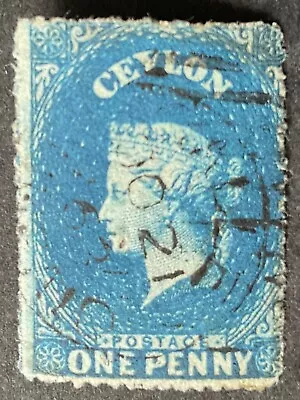 Ceylon 1863 1d Blue Stamp With Galle Unpaid Cds Rough Perf 14x15 1/2 Sg28 • £0.99
