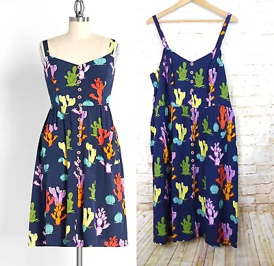 ModCloth X Collectif Cactus Makes Perfect Dress Women 1X US 20 Blue Pocket Retro • $85