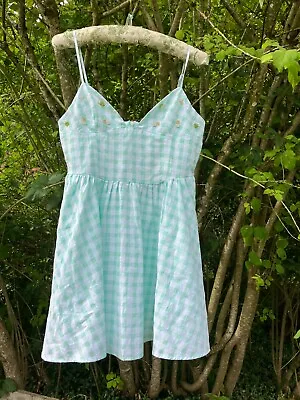 Zara Summer Dress Green And White Gingham With Floral Detail • £18