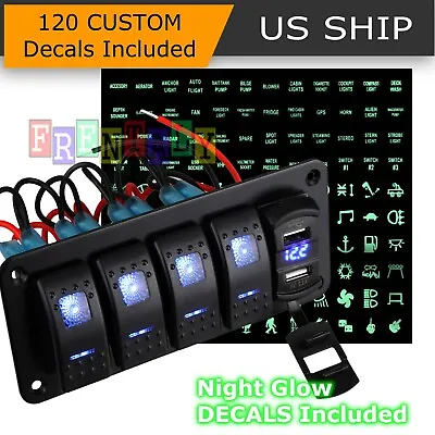 5 Gang Toggle Rocker Switch Panel With USB For Car Boat Marine RV Truck Blue LED • $25.95