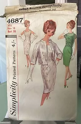 Vintage 1960s Simplicity 4687 Sewing Pattern Dress Jacket Blouse 18 / 38” Bust • £3