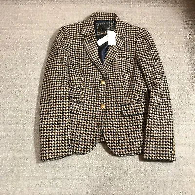 New J Crew Jacket Womens 4 Wool Blend Schoolboy Blazer Tweed Houndstooth Plaid • $227.22