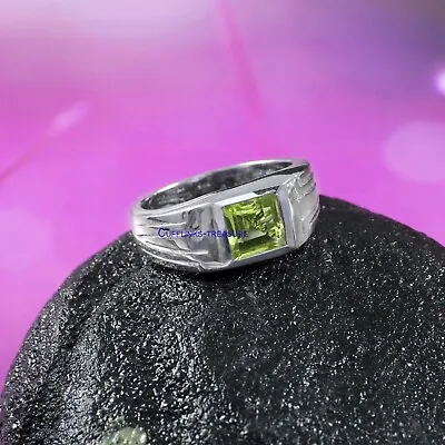 Natural Peridot Gemstone With 925 Sterling Silver Ring For Men's • £68.71