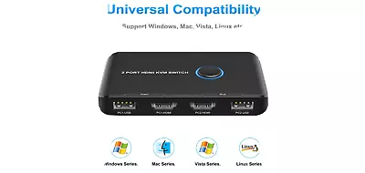 KVM Switch HDMI 2 Port BoxABLEWE USB And HDMI Switch For 2 Computers • $32