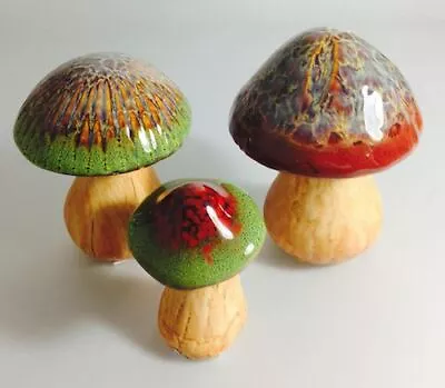 Set Of 3 Ceramic Mushrooms Toadstools Indoor Outdoor Garden Pottery Ornaments • £15.79