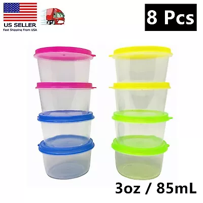 8 Pcs Containers Premium Plastic Mini Storage Round Container With Lid- 3oz/85mL • $7.99