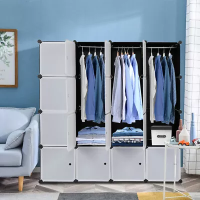 16 Cube Organizer Stackable Plastic Cube Storage Shelves Modular Closet Cabinet • $92.17