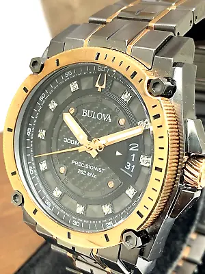 Bulova Men's Watch Precisionist 98D149 Quartz Diamond Dial Rose Gold Gunmetal • $359.93