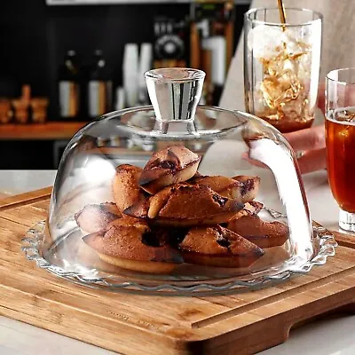 Glass Patisserie Cake Fruit Dessert Serving Plate Dish Display Holder Dome Cover • £14.99