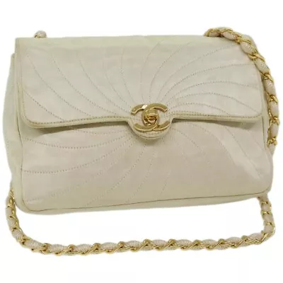 CHANEL Chain Shoulder Bag Silk Cream CC Auth 67175A • £868.62