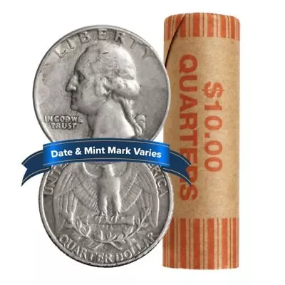 1 Roll Of 40 - $10 Face Value Full Dates 90% Silver Washington Quarters • $215