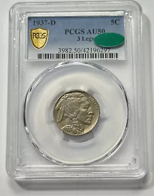 1937-D 3 Leg Mint Error PCGS/CAC AU50 Extremely Rare Buffalo Nickel. #3441 • $1575