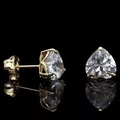 Women Women's Gift Lab-Created 14K Gold Plated Heart Cut Diamond Stud Earrings • $39.99