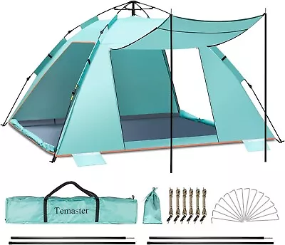 Beach Tent  Extra Large Portable Ventilated 4 Person Pop Up& 3 Expandable Porch • £53.99