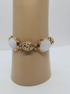 Ming's Hawaii 14k Solid Gold White Jade Cabochon Link Bracelet • $3850